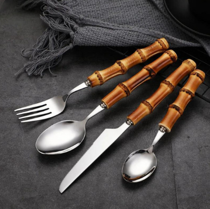 Bamboo-Handled Cutlery Set for Stylish Dining