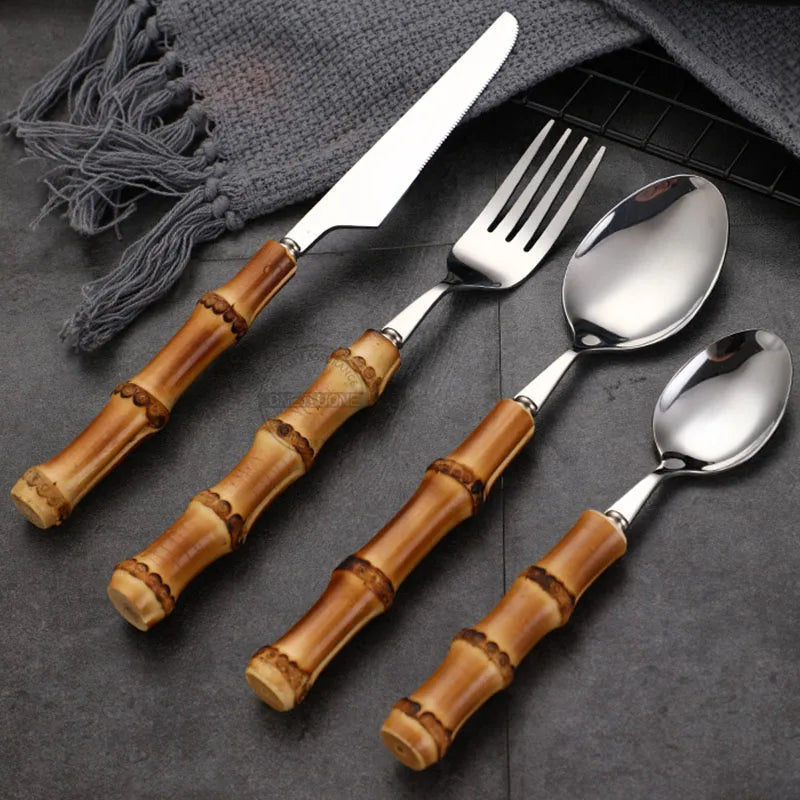 Bamboo-Handled Cutlery Set for Stylish Dining