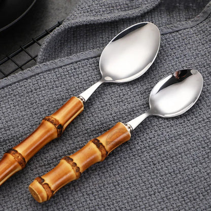 Bamboo-Handled Cutlery Set for Stylish Dining